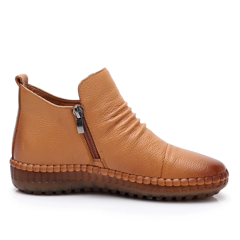 HEE GRAND/женские ботильоны из натуральной кожи на плоской подошве; плиссированные женские модные короткие ботинки на молнии; модная обувь в стиле ретро; XWX7389