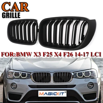 

MagicKit 1Pair for BMW X3 F25 F26 2014 2015 2016 2017 Front Kidney Grill Grille Matte Black Dual Slat Replacement Racing Grills
