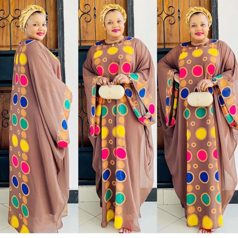 African Oversized Double Sided Design Chiffon Loose  Dress With Cotthon Sundress 2 Pieces For Lady