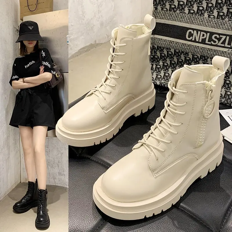 2020 Autumn Winter New Martin Boots Women's Short Boots Fashion White Shoes Warm Thick Bottom Inner Increase Women's Shoes