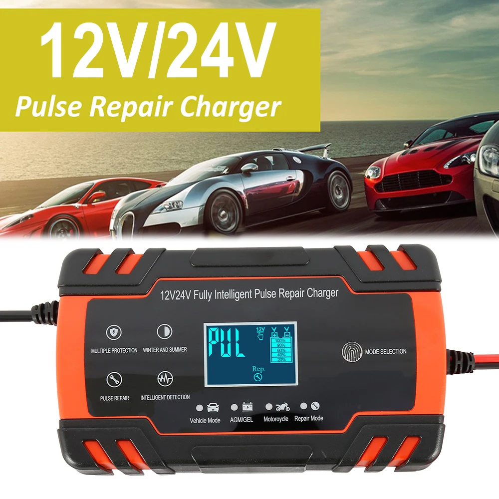 Автомобильный Батарея зарядные устройства 12/24V Сенсорный экран Пульс умный ремонт ЖК-дисплей быстро Мощность зарядка для автомобиля, мотоцикла, свинцово-кислотный Батарея стартер