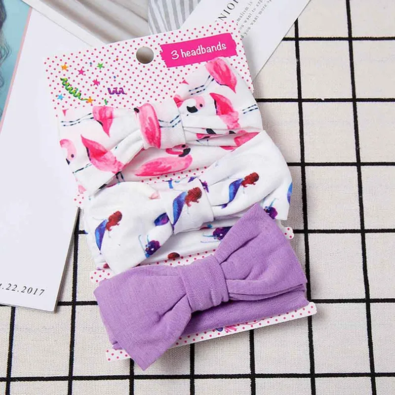

3Pcs/Set Infant Headband Elastic Kid Baby Girl Solid Color Printed Floral Hair Band Girls Bow-knot