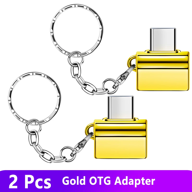 Ankndo OTG type C USB OTG type-C Кабельный адаптер-переходник type C на USB с металлической цепочкой для ключей мышь клавиатура USB диск флэш OTG - Цвет: 2pcs Gold Plug