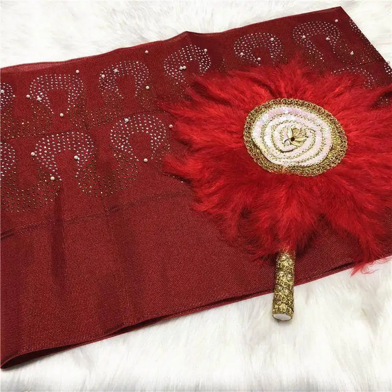 New design asooke with stones beads matching feather headfan nigerian wedding style design - Цвет: 7