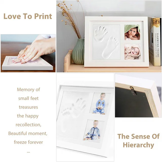 Beautiful Baby Clay Handprint Footprint Kit Newborn Inkpad W/ Wood