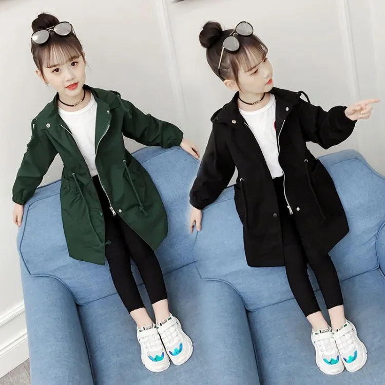 

Childrenswear Girls Autumn Coat 2018 New Style Korean-style GIRL'S Waist Hugging Hooded Mid-length Trench Coat Big Boy