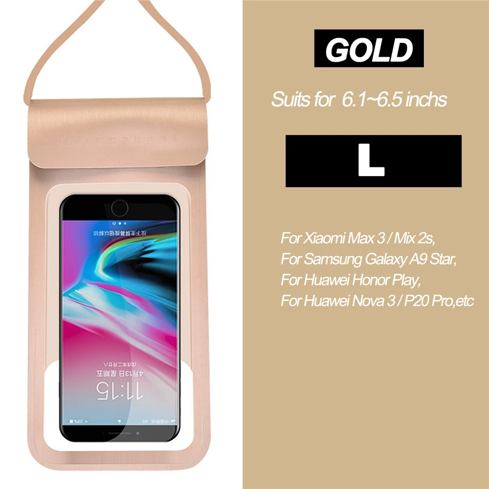 L Gold Водные виды спорта Водонепроницаемый мобильного телефона сумка с тачскрином плавательный сумка чехол для телефона сумка для мобильного телефона держатель для подводного плавания серфинга для iphone - Цвет: L Gold