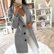 Женская шерстяная одежда для офиса, однотонное пальто, топы, повседневные деловые куртки с длинными рукавами и воротником, чистый цвет