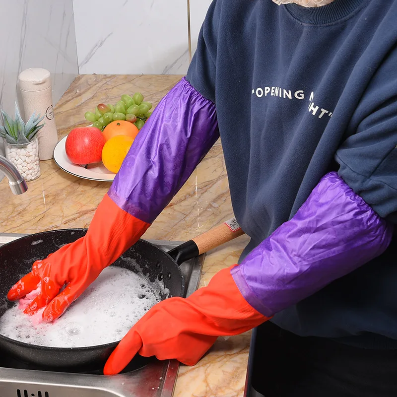 Новые длинные бархатные латексные перчатки для мытья посуды, мужские теплые водонепроницаемые резиновые перчатки
