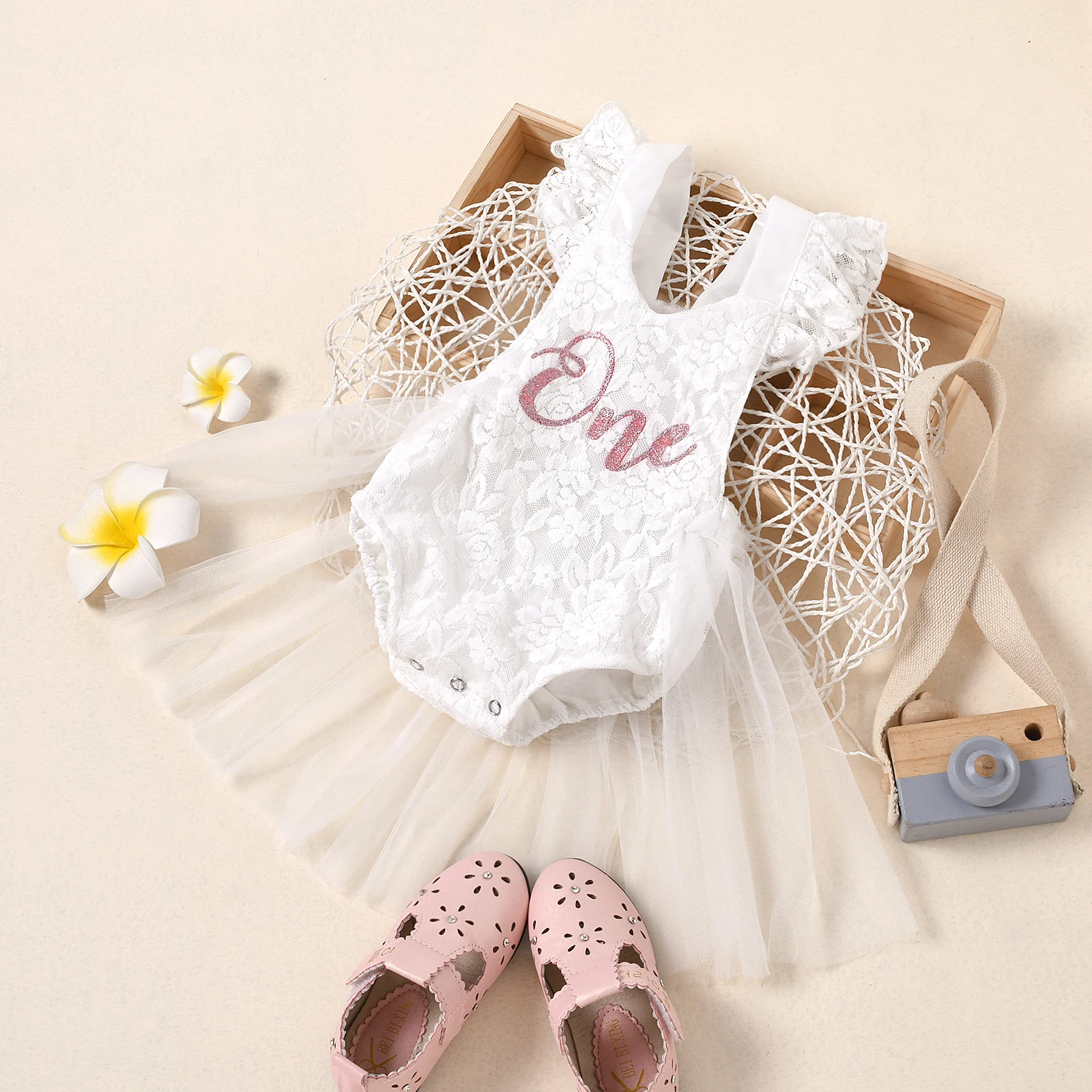 Newborn Baby Girls Romper Dress Mesh Lace One Letter Print Party Dress Summer Costume,baby rompers,baby jumpsuit,baby clothing