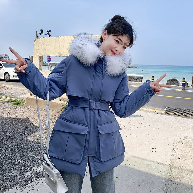 

Photo Shoot 2019 Winter New Style South Korea Dongdaemun Mid-length Fashion Waist Hugging of Belt down Jacket Cotton-padded Clot