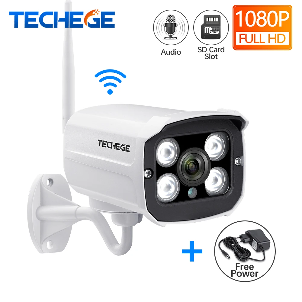 Techege HD 1080P беспроводная SD карта слот аудио IP камера 2.0MP wifi камера безопасности ночное видение металлическая Водонепроницаемая камера для улицы