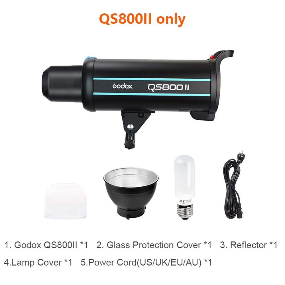 Профессиональный студийный стробоскоп Godox QS800II 800 Вт GN90 со встроенным 2,4G беспроводным передатчиком X system X1T обеспечивает творческую съемку - Цвет: QS800II only