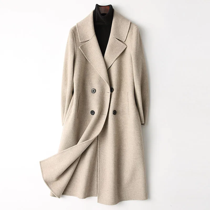 

feminino casaco 2020 Spring 100% Double-side Wool Coat Women Long Coat Female Winter Jackets Outerwear 37159 WYQ1159