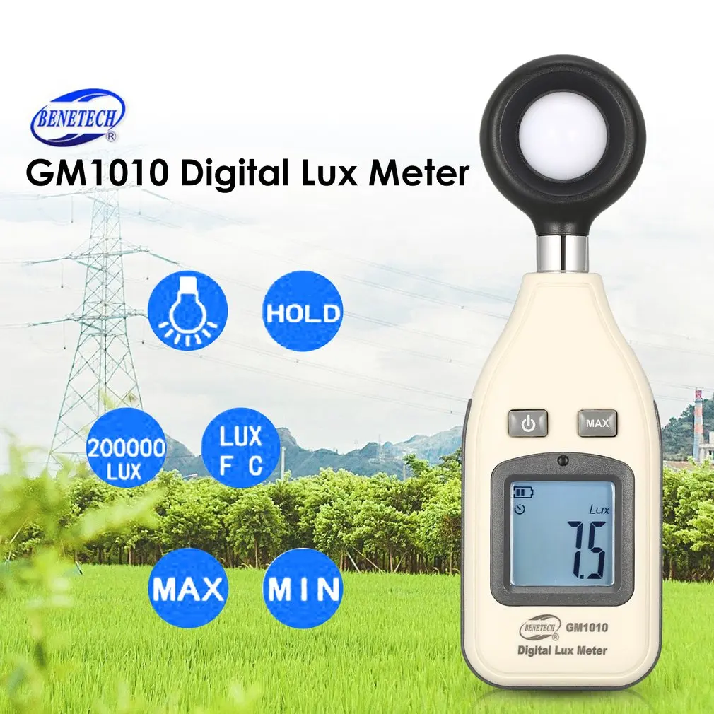 BENETECH GM1010 Split Light Meter Luxmeter Digital Backlight 0~200000 Lux Illuminometer Luminometer Photometer Lux/FC LM Tester