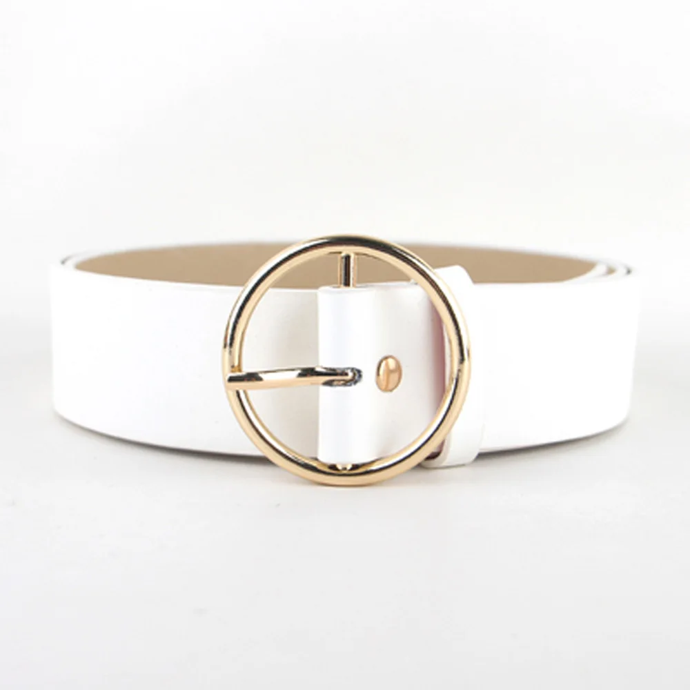 09-White(3.8cm) Женские стильные золотые серебряные круглые квадратные пряжки ремень кожа джинсы пояс LLBLT0515 - Цвет: 09-White(3.8cm)