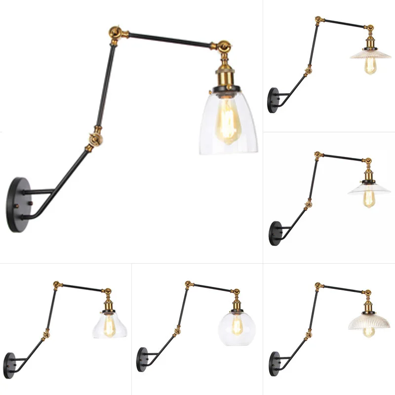 

modern simple retro personalized glass lamp shade three section adjustable long arm long tube dining room wall lamp