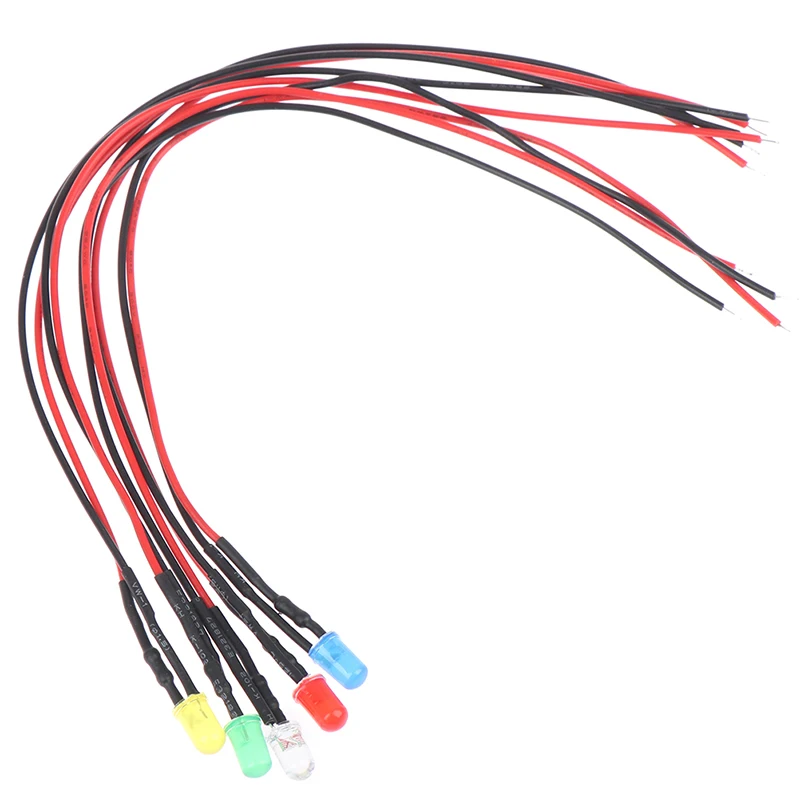 5X Min F3 3mm 20cm Pre Wired LED Round Light Lamp Bulb Chip Beads Cable DC White Warm Red Green Blue Yellow Emitting Diodes | Автомобили и