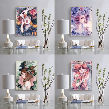 

Colorful Girls Painting By Numbers Kits Hand Painted Room Decor Drawing Canvas DIY Oil Coloring Paint Pictures By Numbers