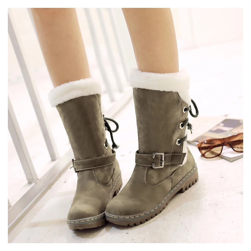 

Women's shoes warm snow boots cotton belt buckle frosted leather flat-bottomed cotton shoes h shoes frosted boots