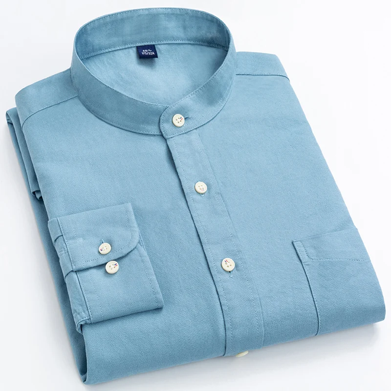 Collar o giro-abajo Collar de totalmente de algodón de manga larga para los hombres holgado Retro bolsillo de la camisa de moda para Hombre Ropa tendencias