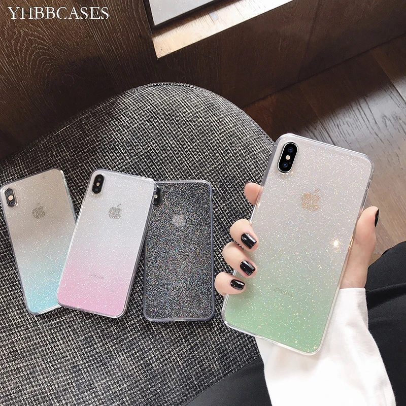 

YHBBCASES Glitter Colorful Powders Gradient Clear Case For iPhone 11 11Pro Max Bling Soft Cover For iPhone XR X XS 6 6S 7 8 Plus