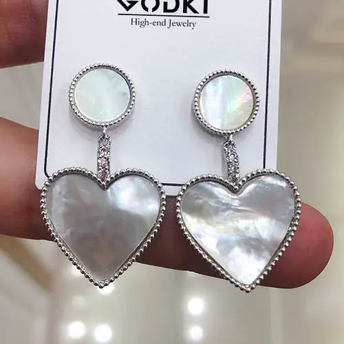 Silver GODKI новое сердце Шарм ракушка висячие серьги трендовые фианит свадебное обручальное вечерние Дубай золотые серьги для женщин - Окраска металла: Silver