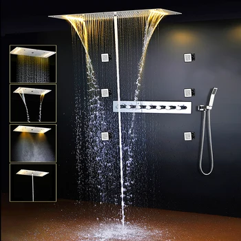 

Bathroom Shower Set LED Ceiling Shower Head Rainfall Waterfall Faucet Hot and Cold Water Mixer Tap Thermostatic Concealed Shower