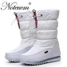 Г. Женские высокие зимние красные и белые теплые водонепроницаемые высокие сапоги Высокая корабельная обувь женские зимние сапоги с Плюшевым Мехом