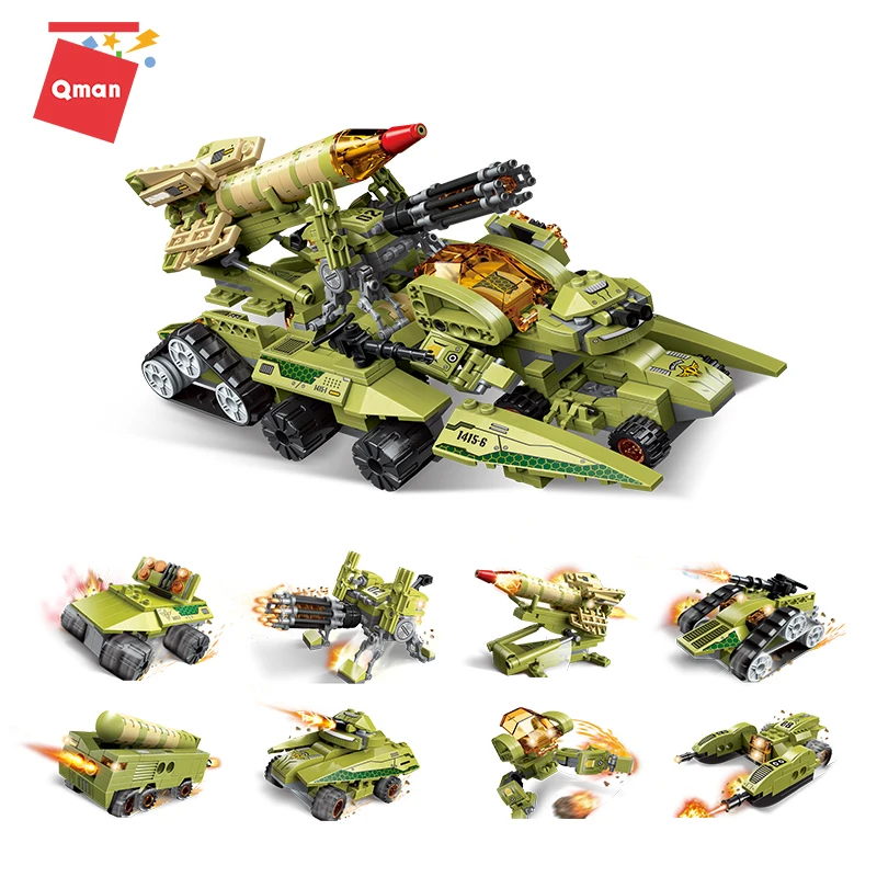 

QMAN 2020 629PCS Military Tank Building Blocks Missile Vehicle Aircraft Boy Toy Educational Building Block Transformation 8in1