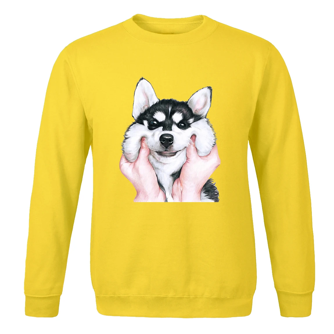 Cute Funny hoodies Fahsion crew neck tracksuit Cartoon Husky Print 2020 New Mens spring autumn Sportswear solid color Sweatshirt | Мужская