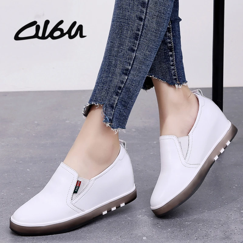 

O16U Women Lace up Flats Shoes Genuine Leather Flat Platform Sneaker Shoes Women White Creeper Fashion Shoes Oxfords solid