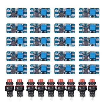 

30 Pcs Accessories: 10 Pcs DS-211 Latching SPST Push Button Switch Red Cap AC 220V & 20Pcs Mt3608 2A Max Dc-Dc Step Up Power Mod