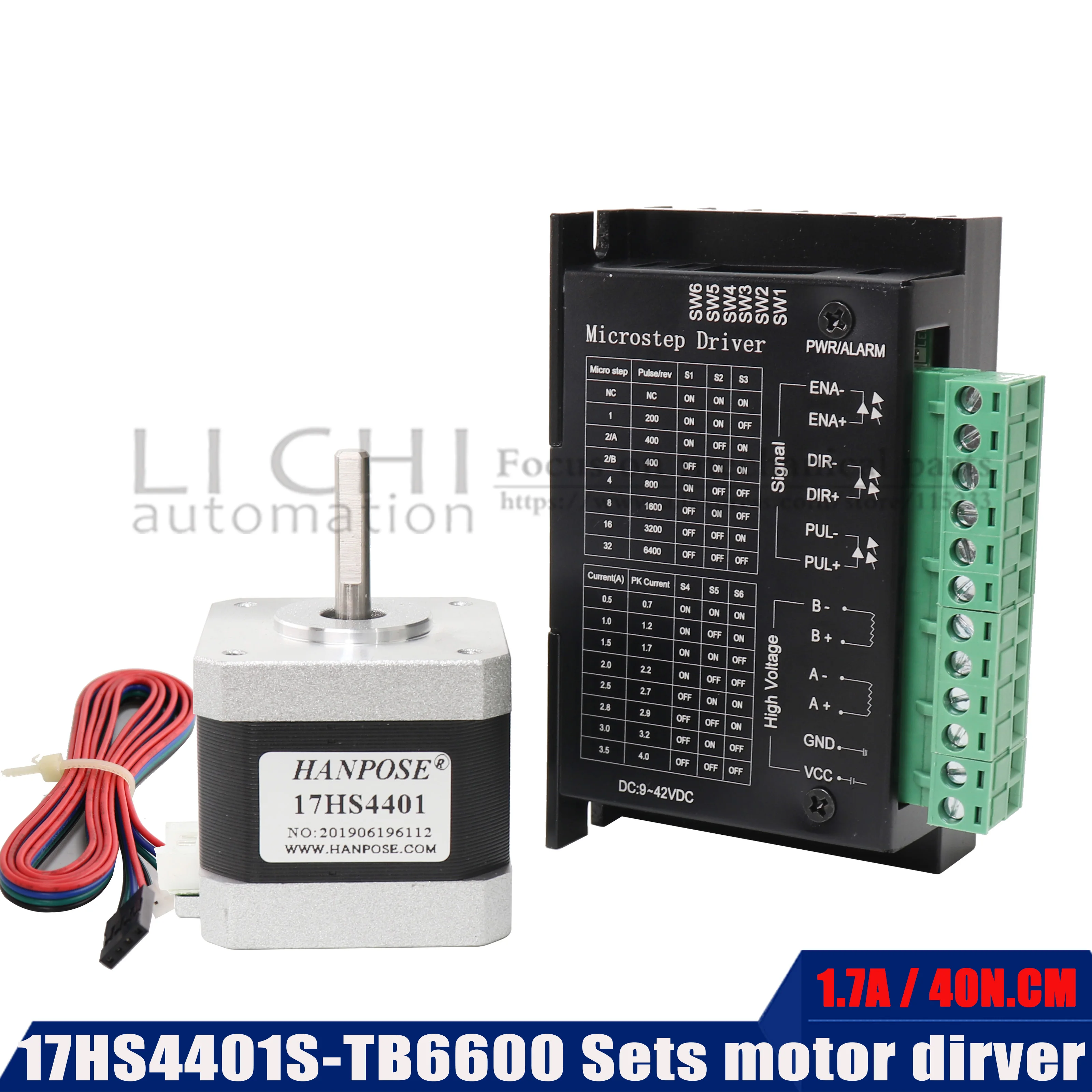Nema17 Stepper Motor 42 motor 40n.cm 1.7A(17HS4401)with TB6600 stepper motor driver 3D printer 4-lead