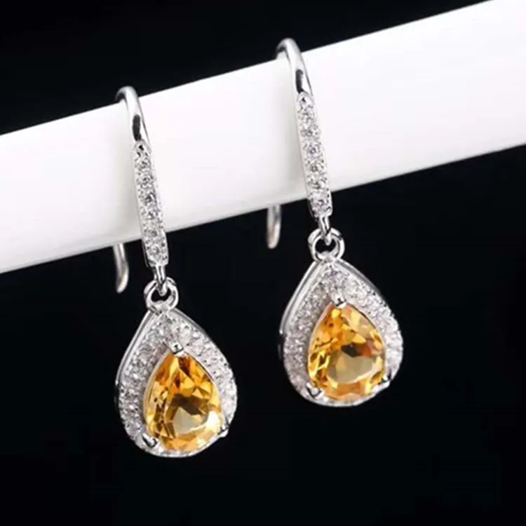 

925 Silver Inlaid Natural Yellow Crystal Earrings Elegant Generous Support Reinspection Quality Assurance