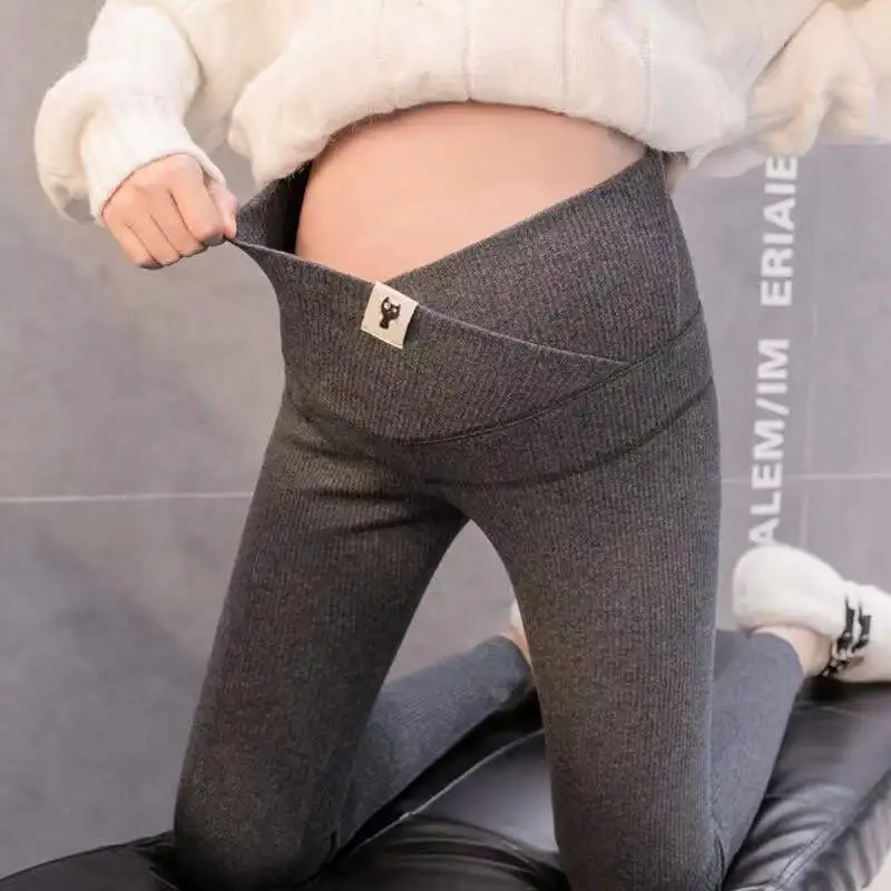Women Pregnant Across Waist Leggings For Maternity Nuring Abdominal Elastic Clothes Black Gray Pregnancy Belly Pencil Pants