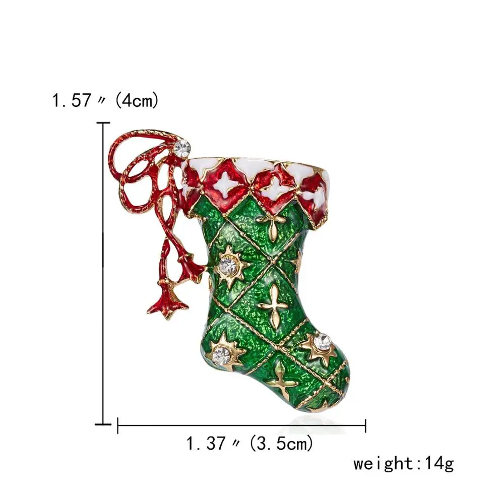 Rinhoo Christmas Crutch Brooches Gifts For Women New Year Red Hat Snowflake Gloves Xmas Gift Box Socks Boots Rhinestone Brooch - Окраска металла: 8