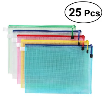 

25Pcs A4 File Pockets PVC Plastic Zipper File Bags Documents Organizer Pouch