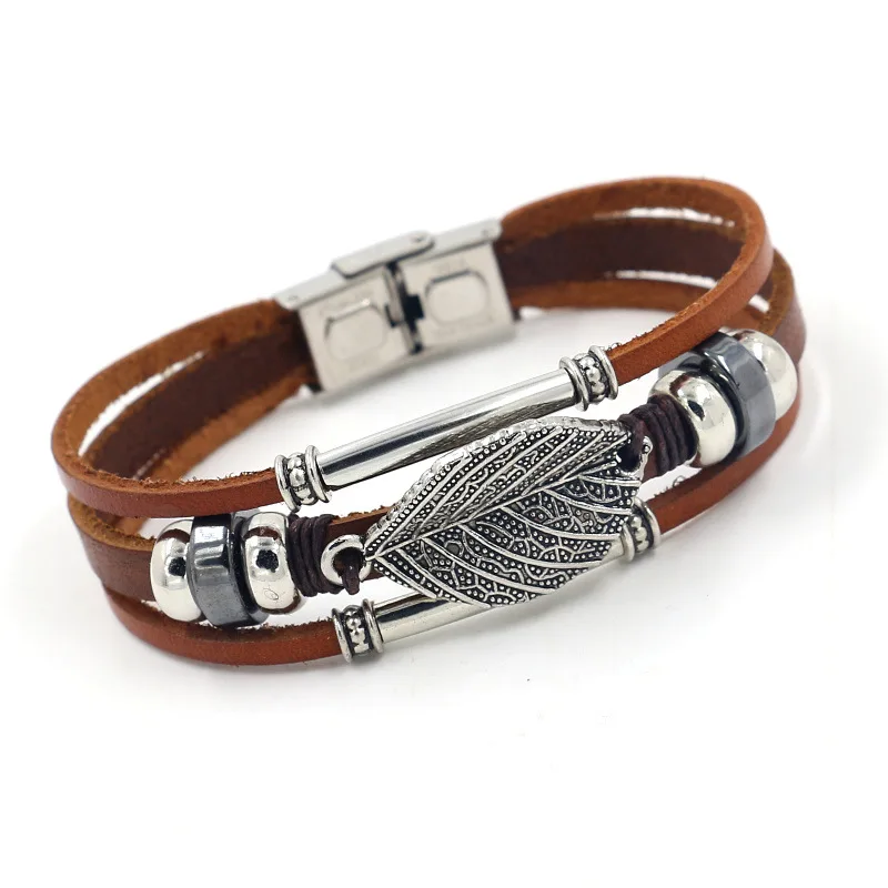 Bracelet Jewelry Trendy Punk Multilayer Leather Bracelet Female Fatima Hand Sun Flower Leaf Alloy Accessories for Wristband Gift