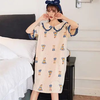 

Oversized Summer Loose Women Cartoon Sleepwear Leisure Short Sleeve Thin Nightgowns Printing Fruits Big Size Nightdress