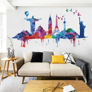 

PVC City Building Wall Sticker 130 x 70cm Removable Art Wall Decals Murals Sticker Background Home Living Room Decoration