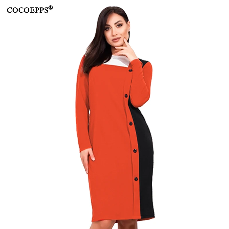 Red COCOEPPS, женские платья размера плюс, осенне-зимнее платье, женские элегантные вечерние платья большого размера, повседневные женские платья, офисная одежда для женщин - Цвет: Red