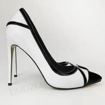 

LAIGZEM Women Pumps Pointed Toe Heels Stiletto Ladies Shoes Patchwork Dress Club Shoes Women Talons hauts Large Size 42 43 45 47