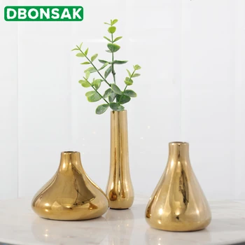 

Nordic Golden Ceramic Vase Mini Flower Vase Flower Arrangement Ceramic Flower Pot Home Decorative Craft Desktop Living Room Vase
