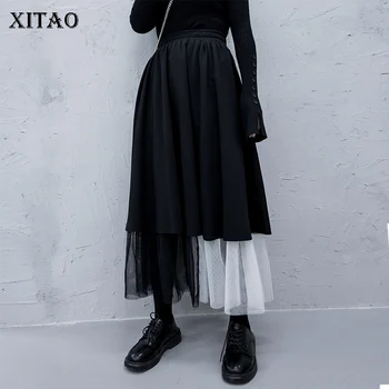 

XITAO Irregular Lace Skirt Fashion New 2020 Spring Pleated Elastic Waist Patchwork High Waist Patchwork Casual Skirt XJ3216