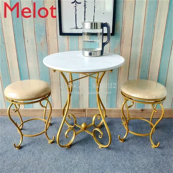 

European Iron Leg Small Table Sofa Round Coffee Table for Living Room Simple Bedside Table Balcony Ins Wooden Tea Table Desk
