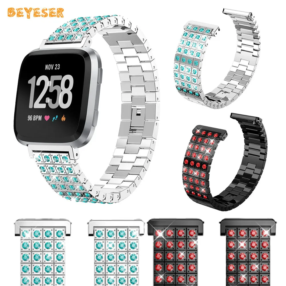 

Metal Stainless Steel Strap For Fitbit Versa Smart Watch Rhinestones Alloy Wristband Replacement Watchband Bracelet Accessories