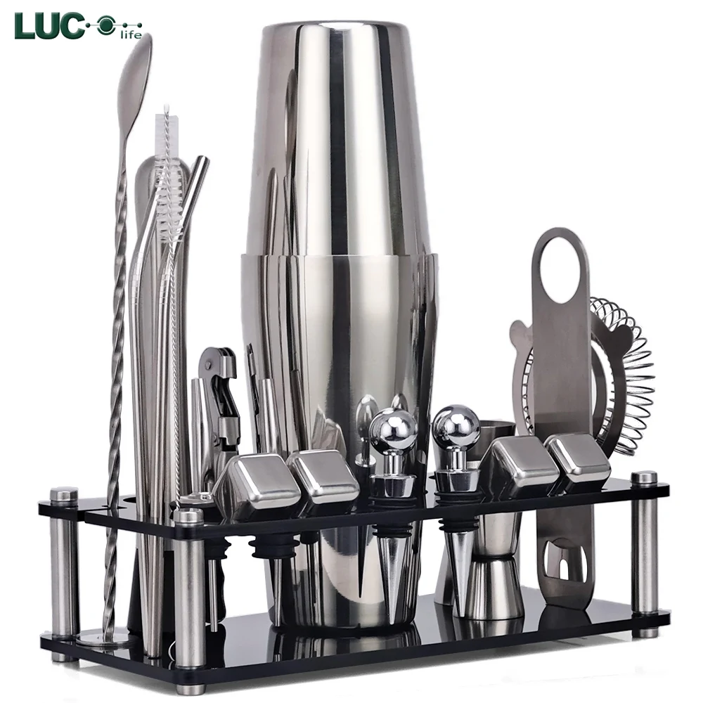 

Cocktail Shaker Set 21-Piece Stainless Steel Bartender Kit with Acrylic Stand Recipes Booklet