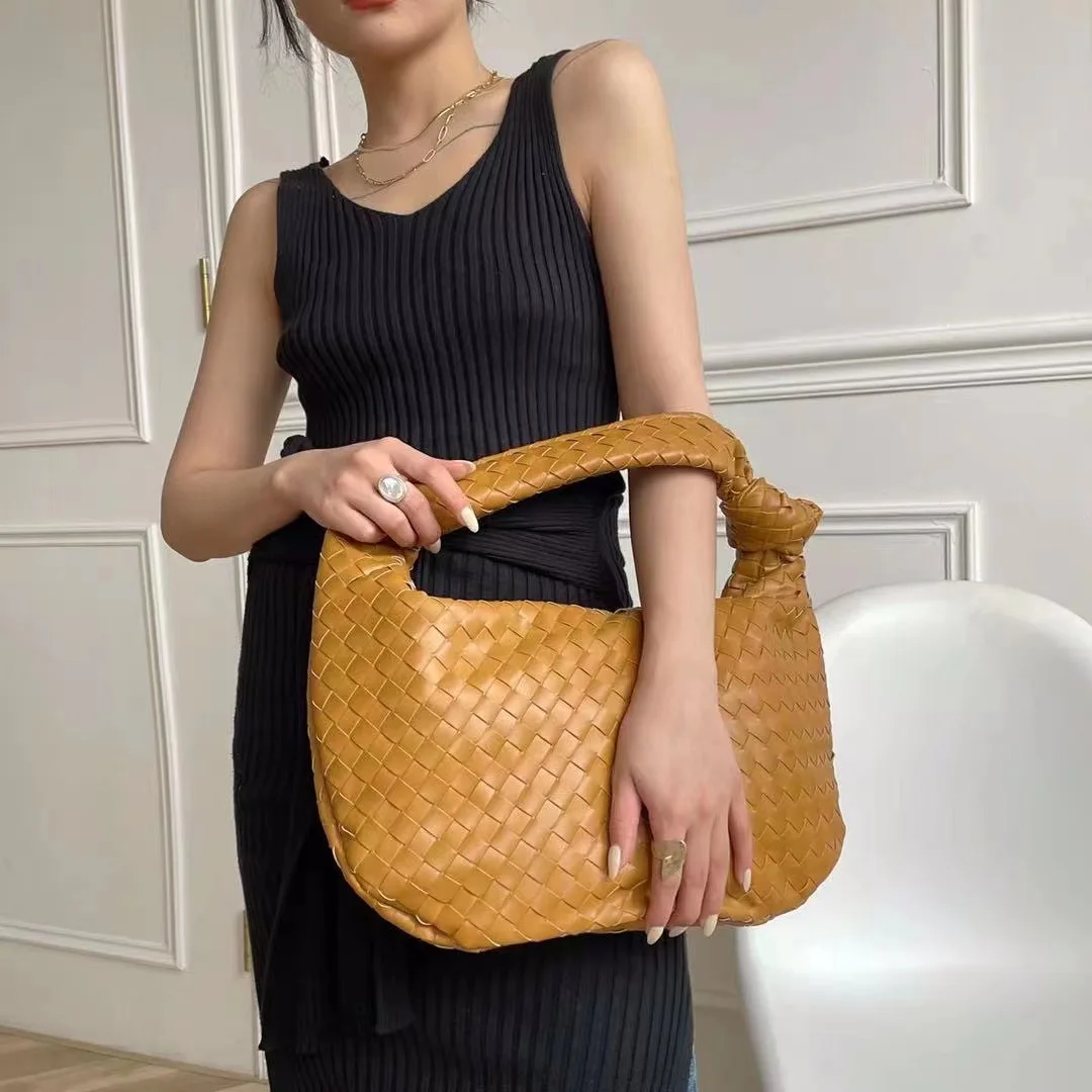 2022 Fashion Handmade Woven Bag Luxury Woven Leather Printed Shoulder Bag Lady Crossbody Hobo PU Knotted Handle Casual Handbag 