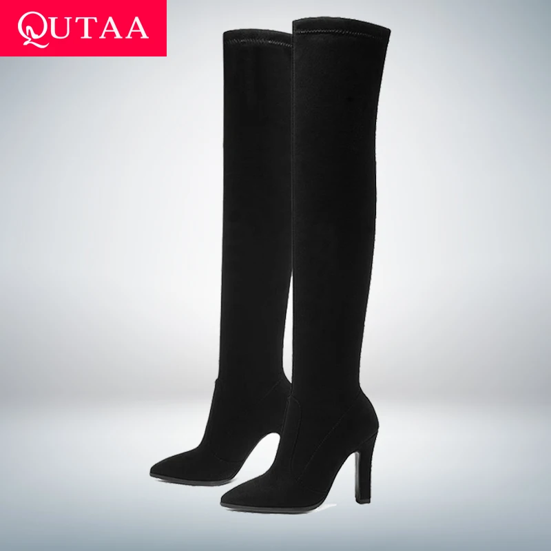 Winter Shoes Women Boots High-Boots Slip-On Over-The-Knee QUTAA Thin All-Match Size-34-43